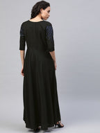 Ahalyaa Women Black Long Flared Kurta Dress | Grocsy