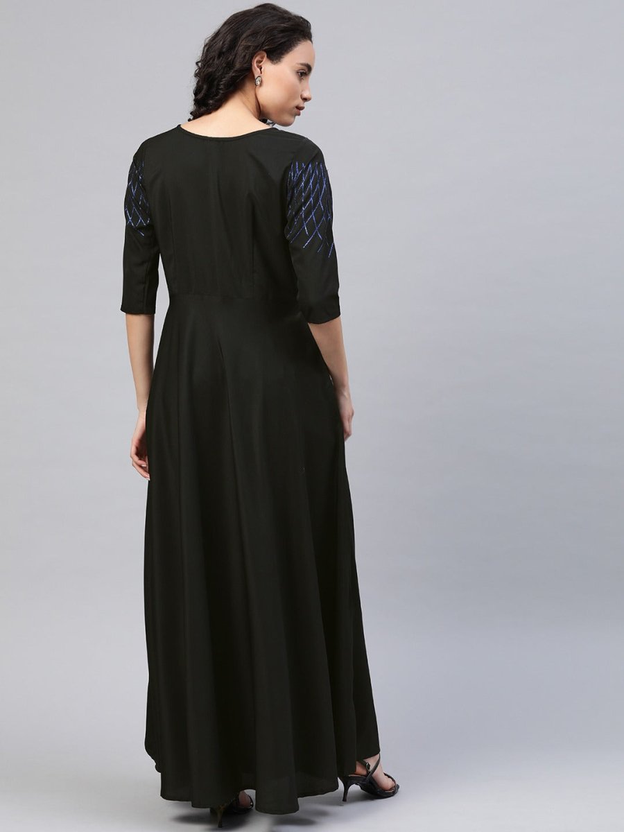 Ahalyaa Women Black Long Flared Kurta Dress | Grocsy