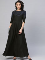 Ahalyaa Women Black Long Flared Kurta Dress | Grocsy