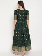 Ahalyaa Women Beautiful Green Print Work Chanderi Silk Anarkali Kurta | Grocsy