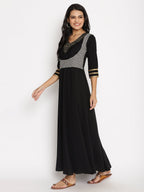 Ahalyaa Womens Black Colored Digital Print Plain Zari Kurta Set | Grocsy