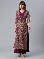 Ahalyaa Crepe Wine Glitter Print Kurta With Jacket | Grocsy