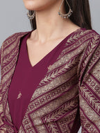Ahalyaa Crepe Wine Glitter Print Kurta With Jacket | Grocsy
