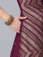Ahalyaa Crepe Wine Glitter Print Kurta With Jacket | Grocsy