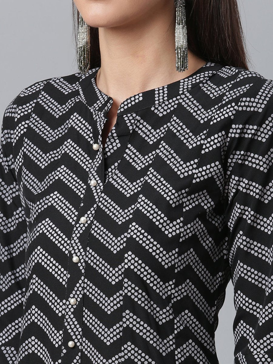 Ahalyaa Crepe Black Printed Kurta | Grocsy