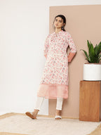 Ahalyaa Women Pink & Off White Floral Printed Gotta Patti Floral Crepe Kurta | Grocsy
