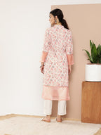 Ahalyaa Women Pink & Off White Floral Printed Gotta Patti Floral Crepe Kurta | Grocsy