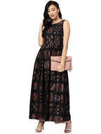 Ahalyaa Black Printed Flare Kurta Dress For Women | Grocsy