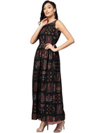 Ahalyaa Black Printed Flare Kurta Dress For Women | Grocsy