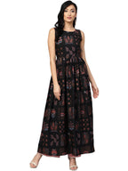 Ahalyaa Black Printed Flare Kurta Dress For Women | Grocsy