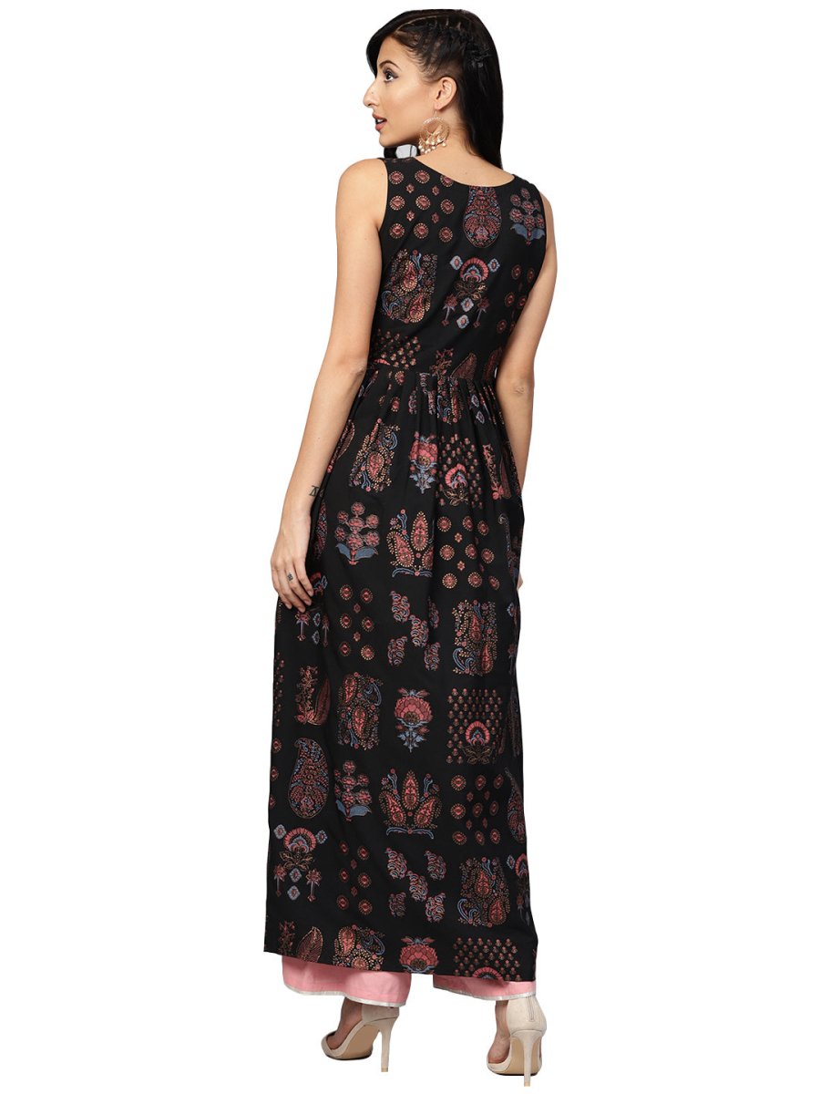 Ahalyaa Black Printed Flare Kurta Dress For Women | Grocsy