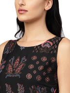 Ahalyaa Black Printed Flare Kurta Dress For Women | Grocsy