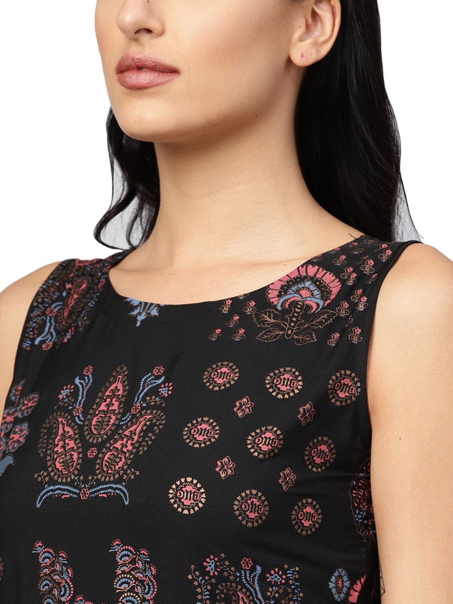 Ahalyaa Black Printed Flare Kurta Dress For Women | Grocsy