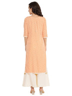 Ahalyaa Peach-Coloured & Red Bandhani Print High Low Straight Kurta | Grocsy