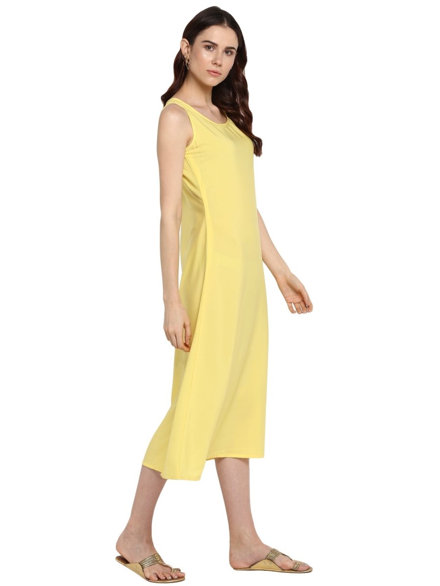 Ahalyaa Women Yellow Solid A-Line Dress | Grocsy