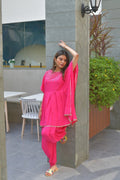 Ahalyaa Women Pink Crepe Glitter Printed Kurta with Dhoti Pants | Grocsy