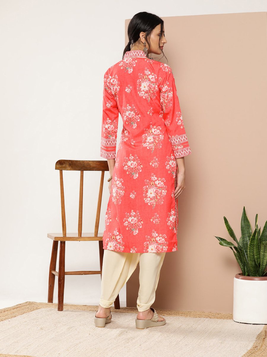 Ahalyaa Women Red Floral Printed Gotta Patti Kurta with Dhoti Pants | Grocsy