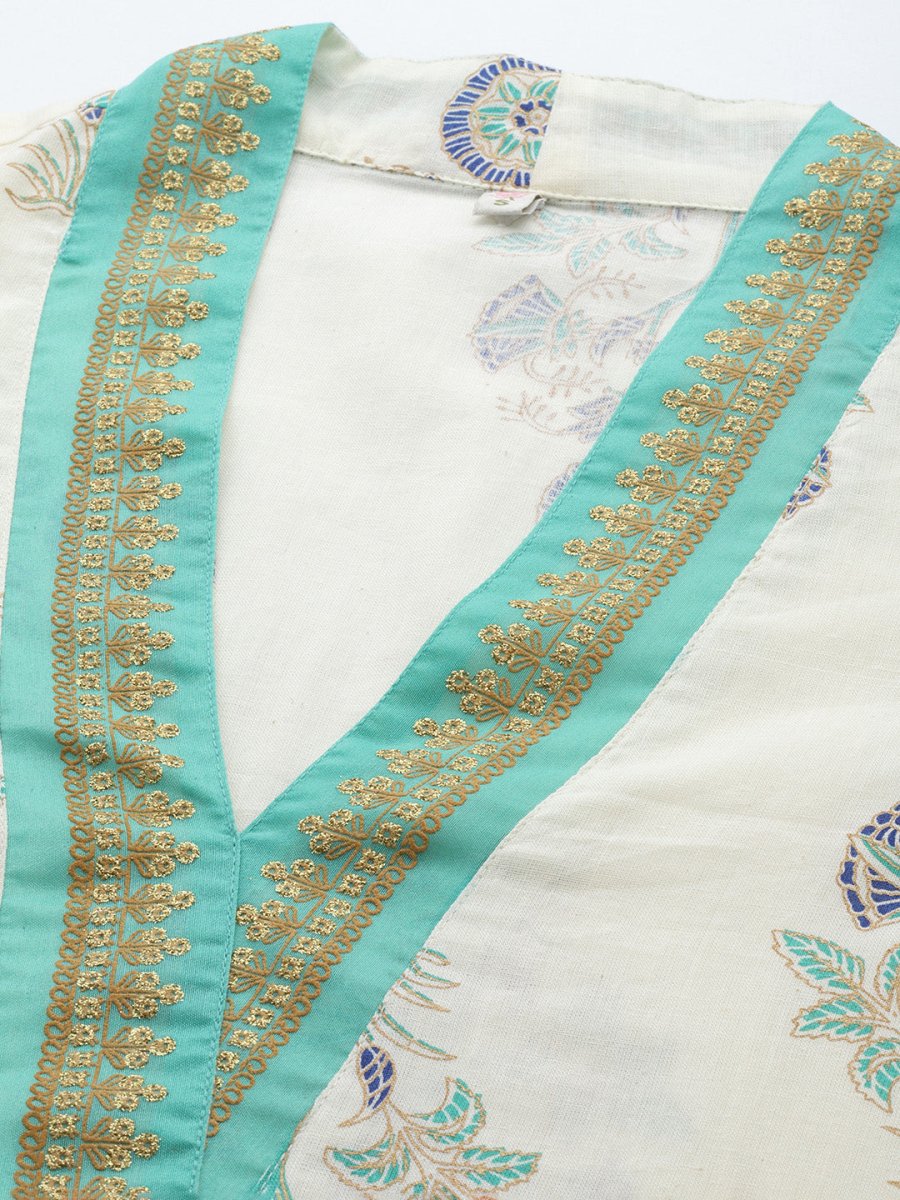 Ahalyaa Floral Printed Regular Pure Cotton Kurta With Dhoti Pants | Grocsy