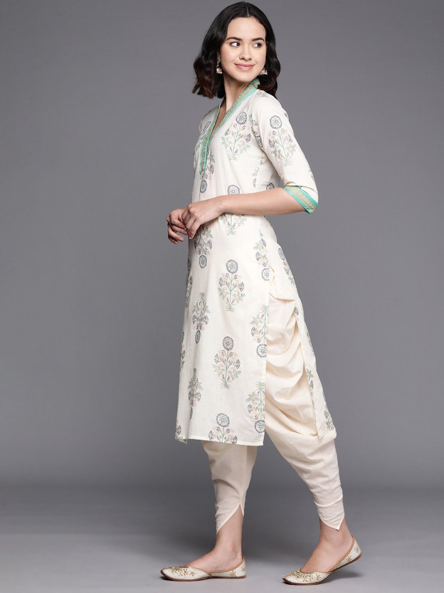 Ahalyaa Floral Printed Regular Pure Cotton Kurta With Dhoti Pants | Grocsy