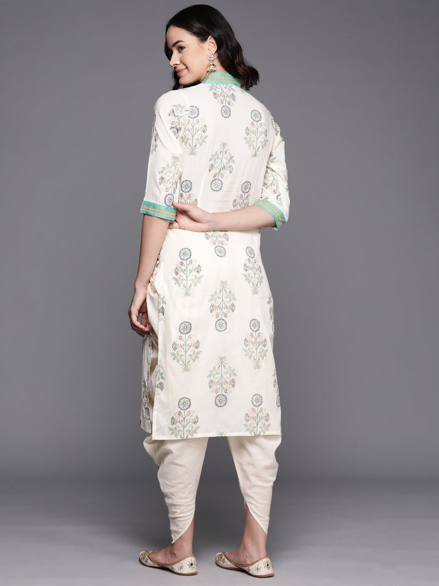 Ahalyaa Floral Printed Regular Pure Cotton Kurta With Dhoti Pants | Grocsy