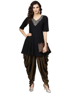 Ahalyaa Black A-line Crepe Kurta Set | Grocsy