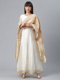 Ahalyaa Cream-Coloured & Golden Printed Anarkali Kurta with Dupatta | Grocsy