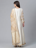 Ahalyaa Cream-Coloured & Golden Printed Anarkali Kurta with Dupatta | Grocsy
