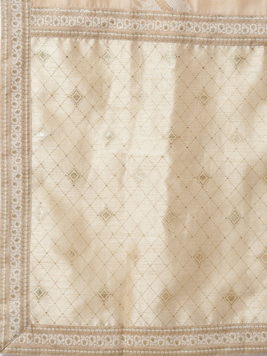 Ahalyaa Cream-Coloured & Golden Printed Anarkali Kurta with Dupatta | Grocsy