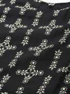 Ahalyaa Women Black & Golden Foil Ethnic Moti Printed Floral Kurta With Dupatta | Grocsy