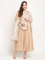 Ahalyaa Beige & Off-White Beautiful Anarkali Kurta with Dupatta | Grocsy