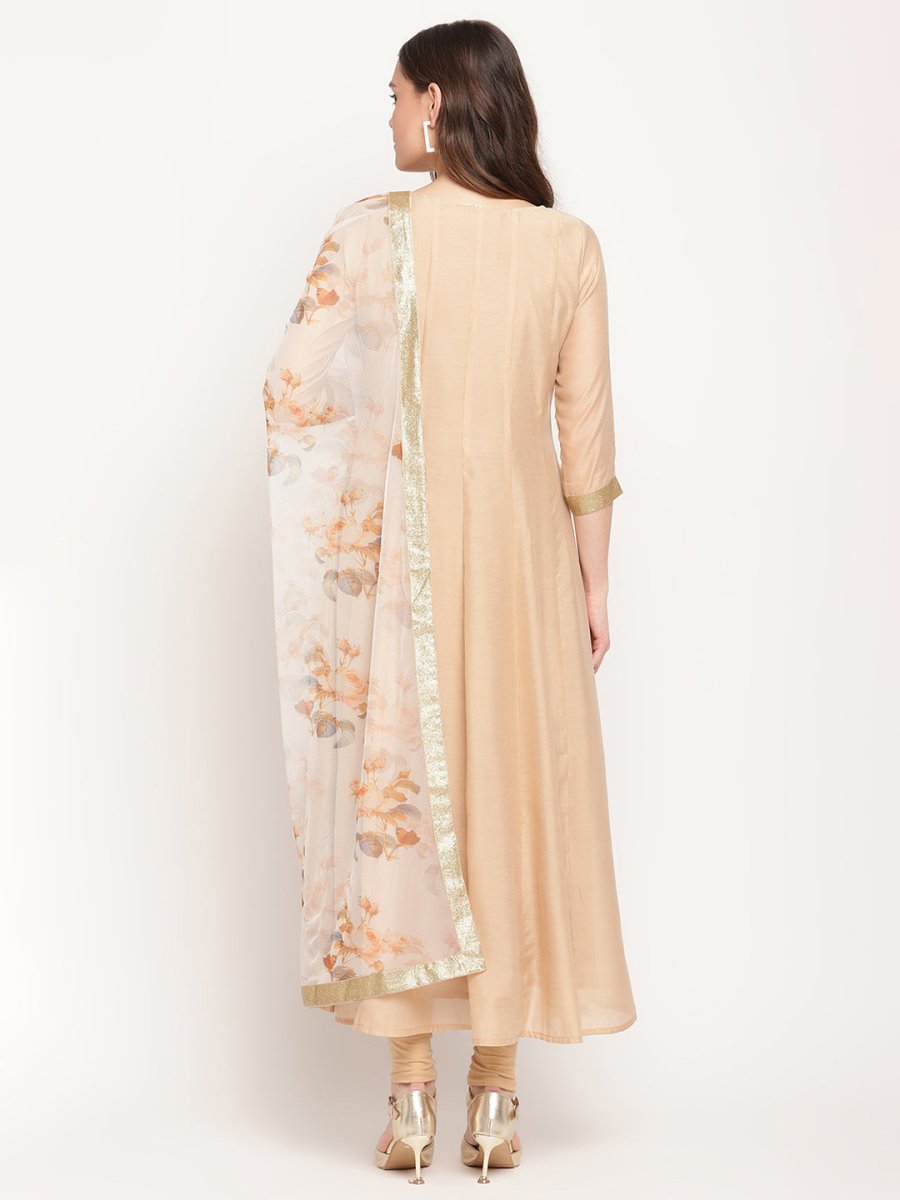 Ahalyaa Beige & Off-White Beautiful Anarkali Kurta with Dupatta | Grocsy