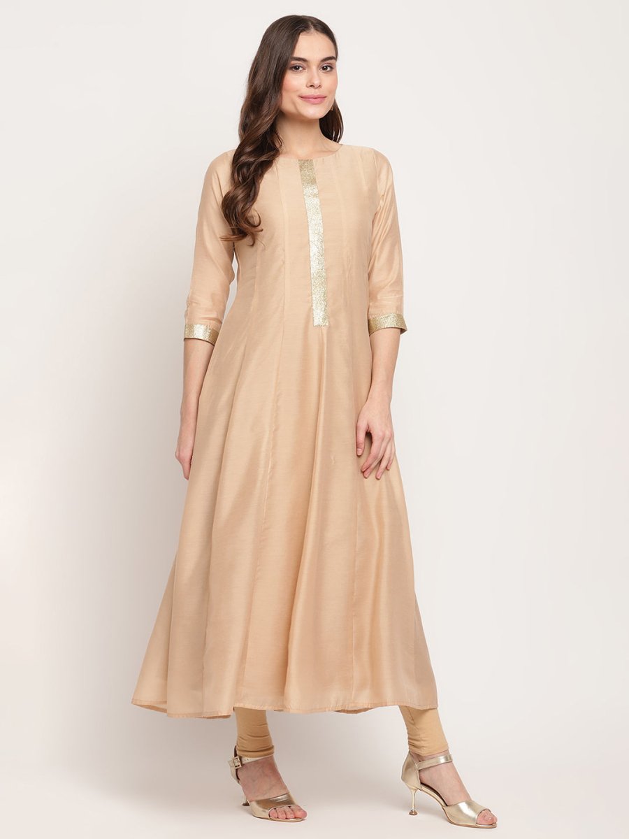 Ahalyaa Beige & Off-White Beautiful Anarkali Kurta with Dupatta | Grocsy