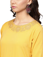 Ahalyaa Mustard Straight Crepe Kurta Set | Grocsy