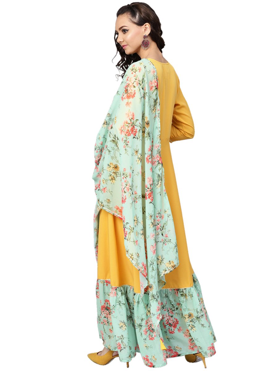Ahalyaa Mustard Straight Crepe Kurta Set | Grocsy