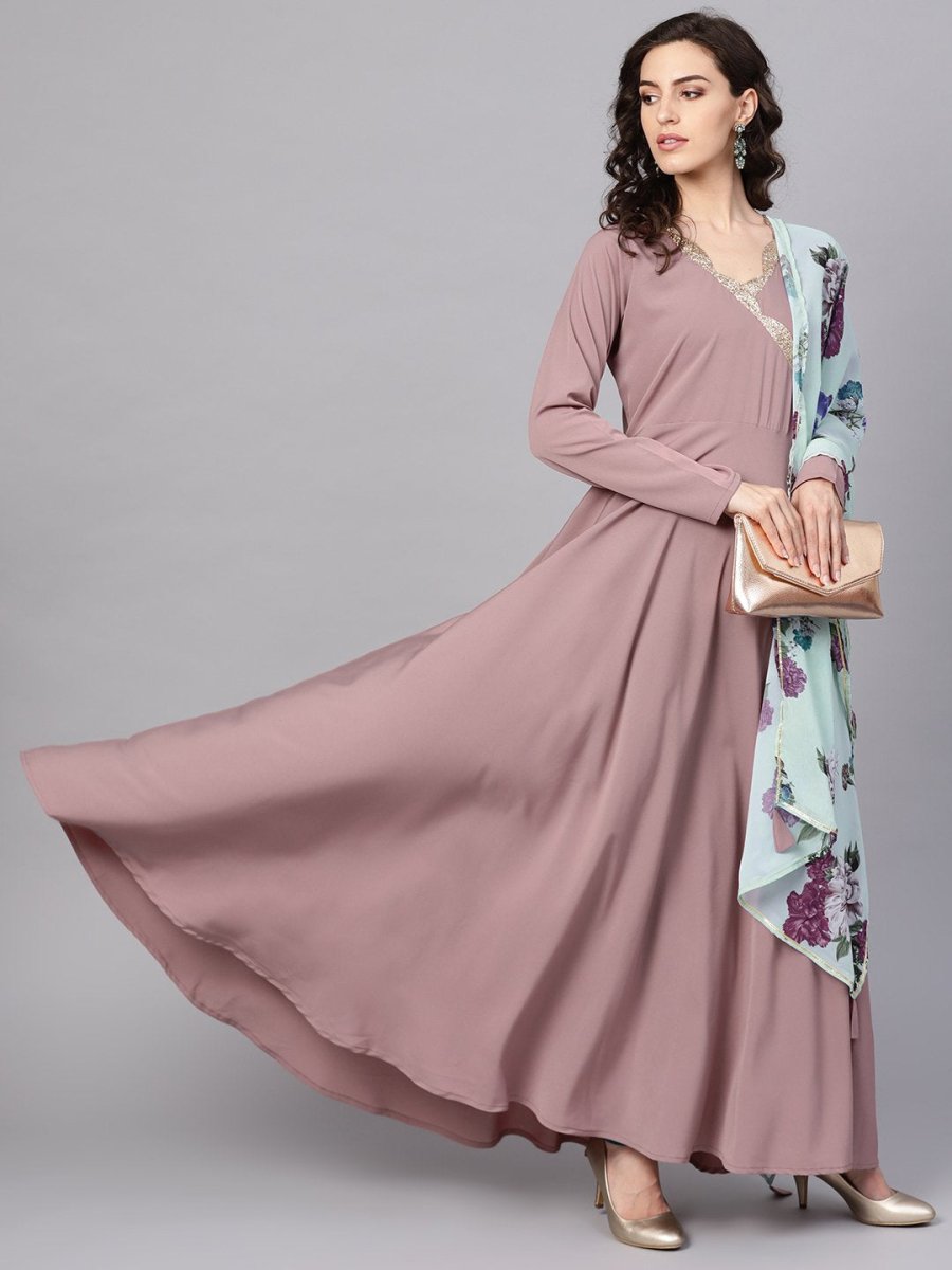 Ahalyaa Women's Mauve A-Line Kurta Set | Grocsy