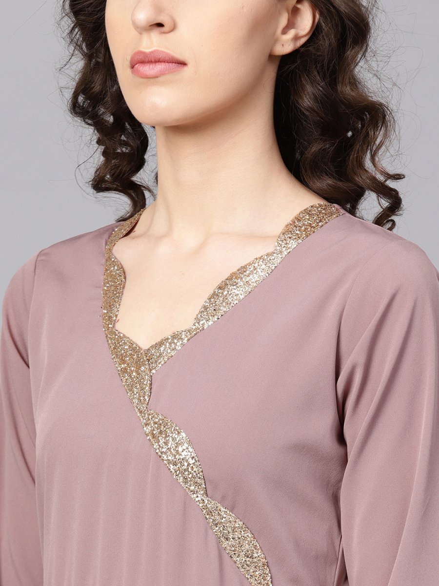 Ahalyaa Women's Mauve A-Line Kurta Set | Grocsy