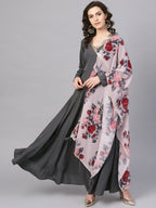 Ahalyaa Women's Black A-Line Kurta Set | Grocsy