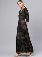 Ahalyaa Black and Gold Printed Anarkali Kurta Set For Women | Grocsy