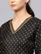 Ahalyaa Black and Gold Printed Anarkali Kurta Set For Women | Grocsy