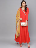 Ahalyaa Women Red Mustard Yellow Solid Angrakha A-Line Dress with Dupatta | Grocsy