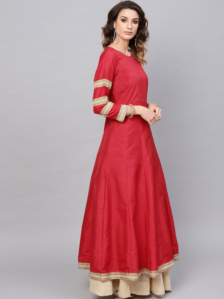 Ahalyaa Red Solid Anarkali Kurta With Dupatta | Grocsy