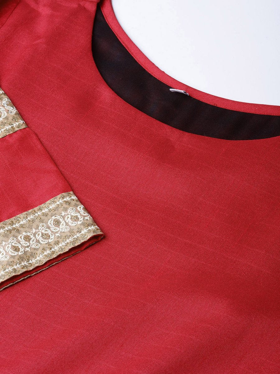 Ahalyaa Red Solid Anarkali Kurta With Dupatta | Grocsy