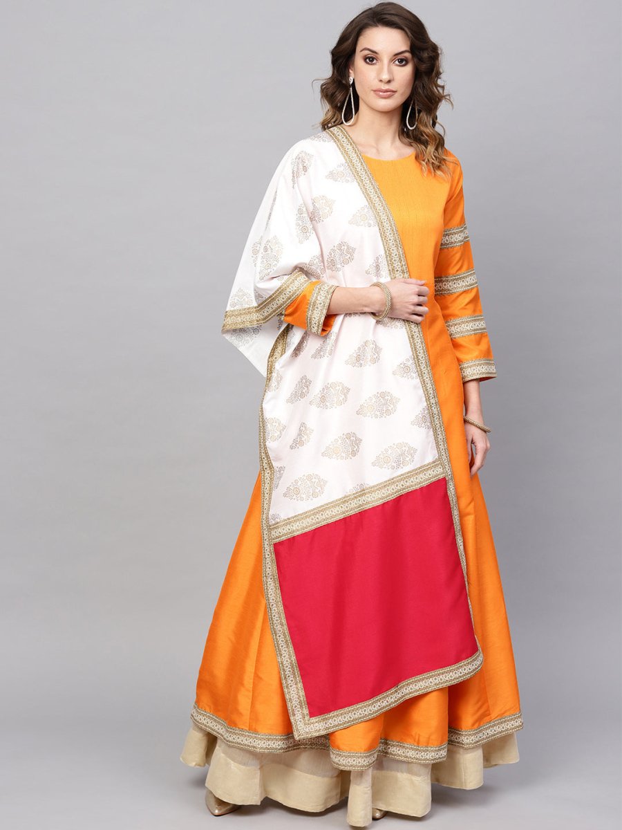 Ahalyaa Solid Pleated Kurta with Dupatta | Grocsy