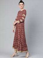 Ahalyaa Women Maroon & Off-White Printed Anarkali Kurta with Beautiful Dupatta | Grocsy