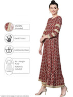 Ahalyaa Women Maroon & Off-White Printed Anarkali Kurta with Beautiful Dupatta | Grocsy