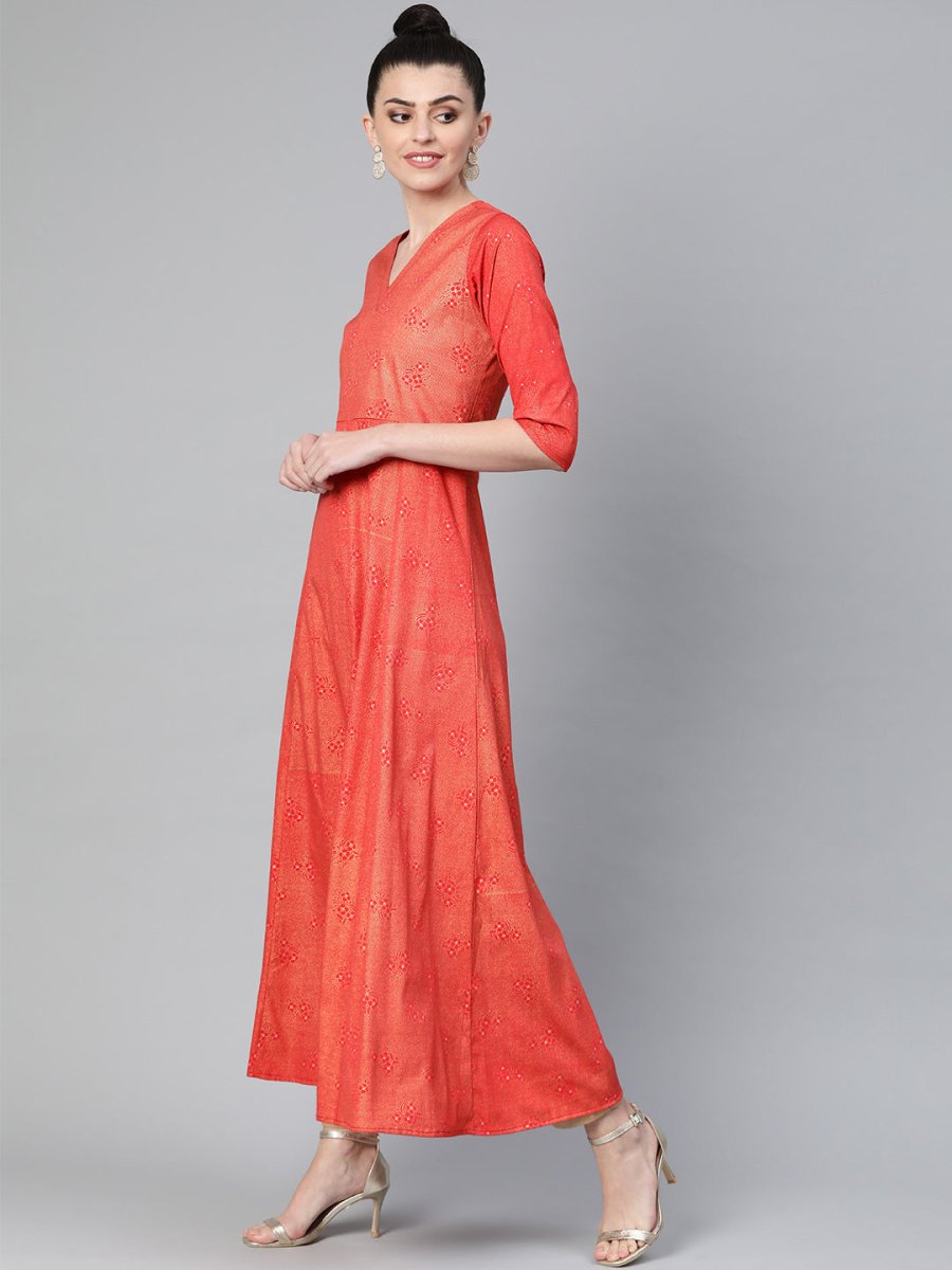 Ahalyaa Women Red & Golden Printed Beautiful A-Line Kurta with Dupatta | Grocsy
