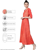 Ahalyaa Women Red & Golden Printed Beautiful A-Line Kurta with Dupatta | Grocsy