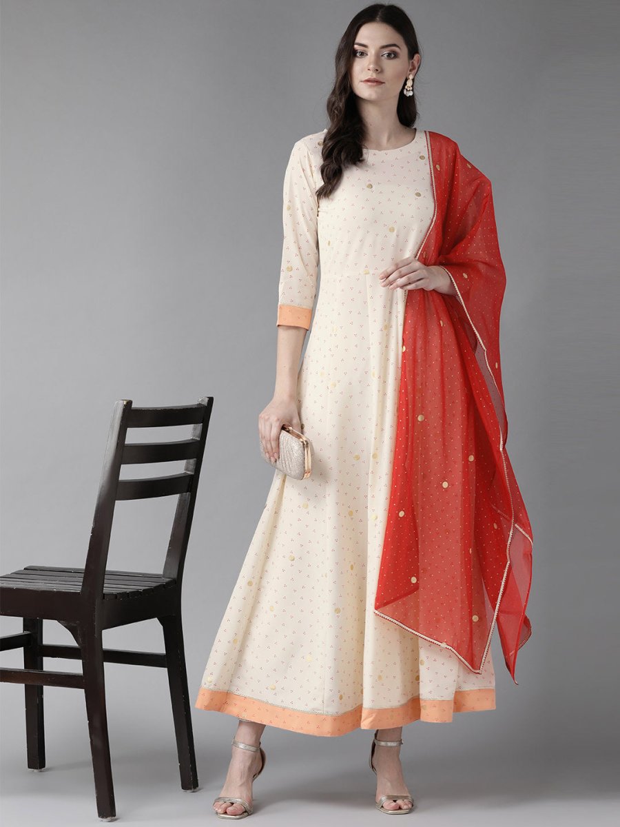 Ahalyaa Cream Kurta with Dupatta Set | Grocsy