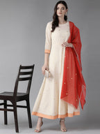 Ahalyaa Cream Kurta with Dupatta Set | Grocsy