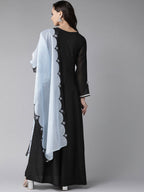 Ahalyaa Black Solid Maxi Dress With Dupatta | Grocsy